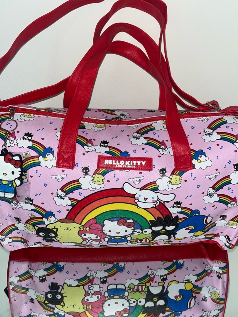 Hello Kitty Pink Rainbow Kids Travel Bag with Red Handles
